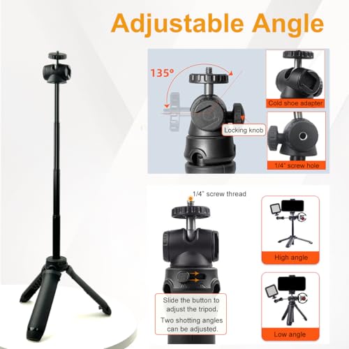 Osmo Pocket 3 Tripod, Extendable Mini Tripod Stand Desk Table and Selfie Stick Tripods for Camera, Portable Lightweight Stand for DJI Osmo Pocket 3 2 Action 5 4, GoPro Hero 13 12 11 10 9 8 and More