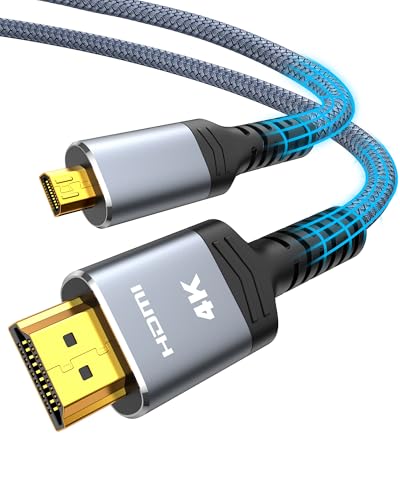 Highwings 4K Micro HDMI to HDMI Cable 15 FT, 4K@60Hz, Micro HDMI Cord HDR Compatible for DSLR Camera, Raspberry Pi, GoPro Hero to TV, Laptop, Computer, Monitor, for Video, Audio, Image, Streaming - color: Grey, size: 15 Feet