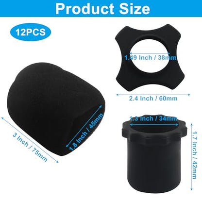 12 Pack Wireless Handheld Microphone Protection Kit | Bottom Rod Sleeve Holder, Windscreen Foam Cover, Shakeproof Anti-Rolling Silicone Ring, For Studio, KTV