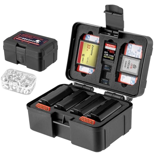 FOMITO Camera Battery Case & Memory Card Organizer - Holds 7 SD Cards 2 CFast 2 CF 2 Micro SD 2 XQD - Water-Resistant Shockproof Hard Shell Storage Box (Black Red) - color: Black Red