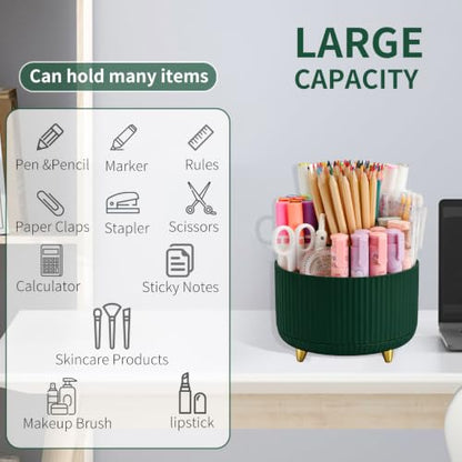 Camelmother 360°Rotating Pen&Pencil Holder For Desk With 5Slots Cute Office - color: Green