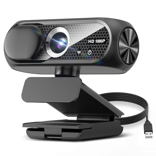 1080P HD Webcam with Microphone, Noise Cancellation, Privacy Cover, Wide-Angle Lens, Auto Light Correction, Plug & Play USB Webcam for Laptop, Desktop, PC, Mac, Zoom, Skype, Streaming (Black) - color: Deep Black