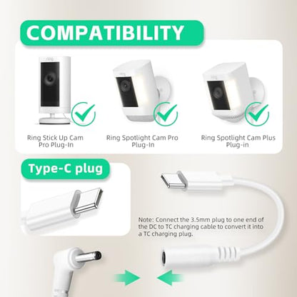 13.1 ft Power Adapter Charger for Ring Stick Up Cam Plug in, Ring Pan Tilt Stick Up Cam, Spotlight Cam/Cam Pro Plug-in Camera Charging Cable Cord Replacement - style: 1 Pack