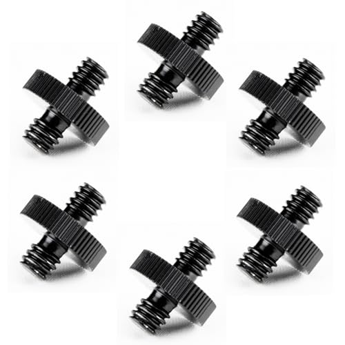 6 Pack 1/4" Male to 1/4" Male Threaded Adapter for Camera Cage Mount, Double Sided Tripod Screw Thread for Light Stand Shoulder Rig Stud Mounting Accessories - color: Black-6 pack