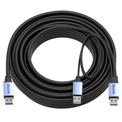 OkyLink Active USB 3.0 Data Cable A to A, Male to Male 5Gbps, 32ft | 10M, 3.2 Gen 1, Comes with power cable and repeater, for long - distance data transfer - color: USB3.0(5Gbps), size: 32ft (10m)