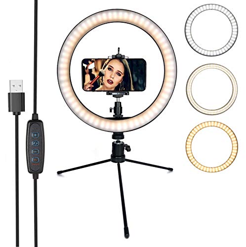 DaVoice 10" 3 Light Modes Desktop Ring Light for Zoom Meetings, with Stand, Phone Holder, USB Powered