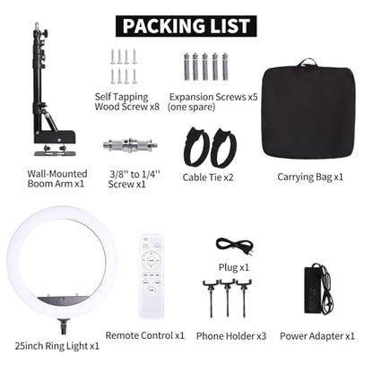 25 '' Ring Light Wall Mount with Phone Holder, Rotatable Triangle Boom Arm Overhead Light Stand for Photography Lighting Studio, Live Streaming, Salon, Barber Light, Beauty Tattoo Light