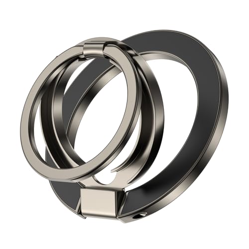 Magnetic Phone Ring Holder for MagSafe Dual-Side Magnetics, Removable Magsafe Phone Grip with Kickstand for Samsung Galaxy S26 S25 S24 Ultra Z Flip7 iPhone 17 16 Plus 15 Pro Max,Fit Magnetic Car Mount - color: gray