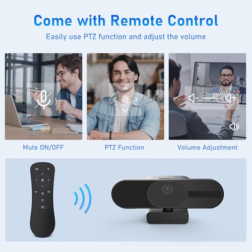 4K Webcam with Speaker and 4 AI Noise-Cancelling Mics, Wide Angle PC Cameras with Remote, Auto Focus, Privacy Cover, Tripod, Great for Computer, Zoom, Skype, Teams, Laptop, Personal Video Calling