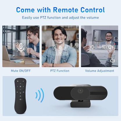 4K Webcam with Speaker and 4 AI Noise-Cancelling Mics, Wide Angle PC Cameras with Remote, Auto Focus, Privacy Cover, Tripod, Great for Computer, Zoom, Skype, Teams, Laptop, Personal Video Calling
