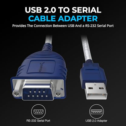 SABRENT USB 2.0 to Serial (DB9 RS232) Adapter Cable, Prolific Chipset, Driver Support Required for Some Systems, Windows 11/10/8/7, macOS, Linux (CB-DB9P) - size: USB-A 2.5FT – RS-232