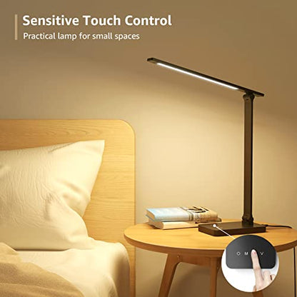 Lepro LED Desk Lamp for Home Office, 9.5W 750LM Metal Touch Control Desk Light, 5 Color Modes 5 Brightness Level, Eye Caring Task Lamp For Reading, Sewing, Crafts, School Supplies, Puzzle Light, Black - color: Black