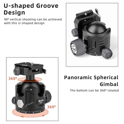 54mm Aluminum Alloy Tripod Ball Head, 35kg Heavy Load Panoramic Ball Head, Arca Swiss & Picatinny Dual Clamp Rotating Head for Photography Hunting Shooting - size: 54mm