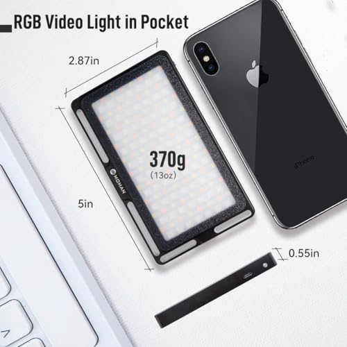 Moman Portable LED Video Light, Aluminum Alloy Body On-Camera Light, Diffuser & Built-in Battery, 2500K-8500K RGB Dimmable, CRI 96+ Photography Fill Light with 1/4" Screw for DSLR, Vlog, YouTube - size: ML9R with diffuser