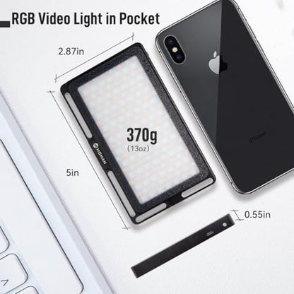 Moman Portable LED Video Light, Aluminum Alloy On-Camera Light, Built-in Battery & USB-C Charging, 2500K-8500K RGB Dimmable, CRI 96+ Photography Fill Light with 1/4" Screw for DSLR, Vlog, YouTube - size: ML9R without diffuser