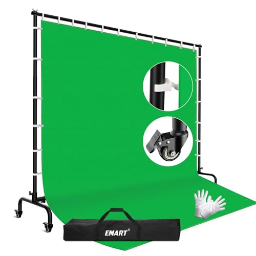 EMART 7x10ft Green Screen Backdrop Kit with Movable Stand, Large 9.5x9.5ft Photography Greenscreen Background Adjustable Frame with Wheels for Photo Shoot, Live Streaming, Video Recording