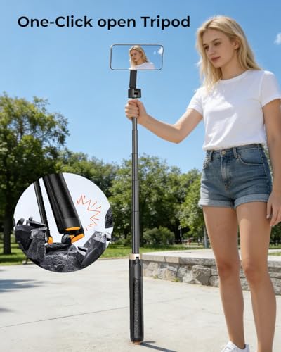 Magnetic Selfie Stick Tripod 72 Inch for iPhone MagSafe, Extendable Phone Tripod Stand with Bluetooth Remote, 360° Rotation Aluminum Selfie Stick for Travel, Vlog, TikTok - color: Black