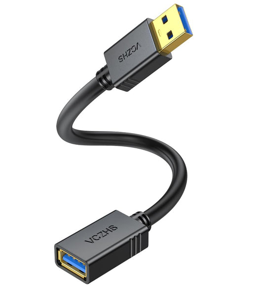 VCZHS Tech USB Extension Cable 1ft, USB 3.0 Extender for High-Speed Data Transfer & Fast Charging, Durable & Flexible for Mouse, Keyboard, Printer, Flash Drive, Webcam, and More - color: Black, size: 1FT