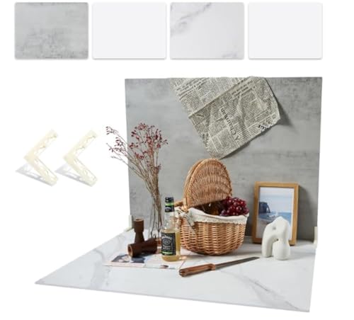 2 PCS 24x32 Inch Boards Photo Backdrop for Flat Lay, Food Table Top Photography Background, BEIYANG (Marble+Light Gray) - color: Marble + Light Gray 24x32