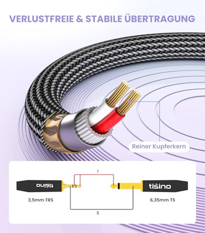 Tisino 1/4 to 1/8 Stereo Cable - 3.5mm TRS to 1/4 inch TS Mono Adapter - 3 feet - size: 3.3 feet