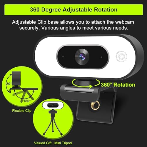 Webcam with Ring Light Microphone - Streaming Web Camera, 1080P Full HD Pro Camera for PC Mac Laptop Desktop, USB Computer Webcam with Privacy Cover and Tripod for Zoom Meeting Skype Teams Twitch - style: Webcam with Light & Cover & Tripod