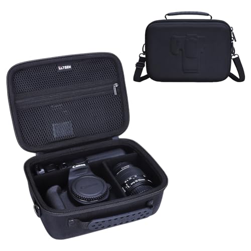 L LTGEM Hard Camera Case Compatible with Canon EOS Rebel T7, R50, R6 Mark II, R100, DSLR SLR Cameras, Lenses, and Tripods, Camera Travel Bag, Featuring 4 Dividers and a Shoulder Strap, Black - color: Black