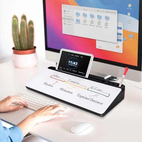 DOLLAR BOSS Glass Desk Whiteboard with Storage, Black and White & Monitor Memo Boards for Computers 2PCS