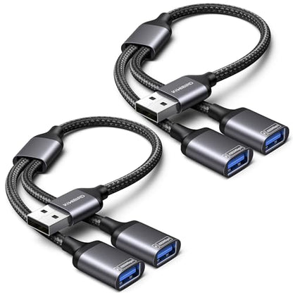 KiwiBird USB Splitter 1 in 2 Out, USB A Splitter, Y Cable Dual Double Port Power Adapter for Charging and Data (2 Pack) for Laptop PC TV Desktop Computer Mac PS5 PS4 Xbox Keyboard Mouse - size: 2 Pack