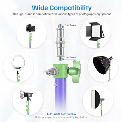 Light Stand Photography, 9.2ft/280cm Air-Cushioned Heavy Duty Studio Light Stand with 1/4" and 3/8" Screw, Aluminum Photo Video Tripod Stand for Ring Light, Softbox, LED Panel, Max Load 22lb - color: Green