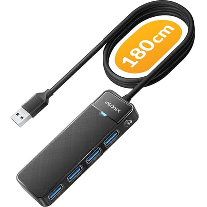 iDsonix USB Hub with 6ft Extension Cbale[Charging Not Supported], 4-Port USB 3.0 Splitter Ultra-Slim Extender for Desktop, Laptop, Xbox, Flash Drive, HDD, Console, Printer, PC, Keyboards, Mouse - size: USB-A 6ft