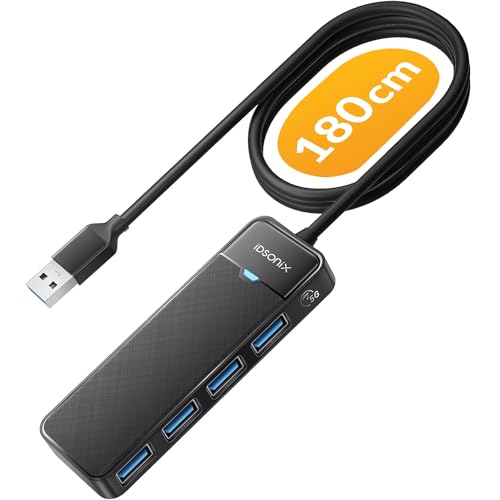 iDsonix USB Hub with 6ft Extension Cbale[Charging Not Supported], 4-Port USB 3.0 Splitter Ultra-Slim Extender for Desktop, Laptop, Xbox, Flash Drive, HDD, Console, Printer, PC, Keyboards, Mouse - size: USB-A 6ft