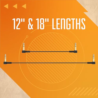 Rock Stock Stereo TRS Cable 1/4 Right Angle - 2 Feet Ultra-Thin Flat TRS Patch Cable, Low Profile, Gold Plated, Braided Shielding, Maximize Pedalboard Space, Eliminate Noise, Guitar Effects Pedals - size: 24 Inches (2 Ft)
