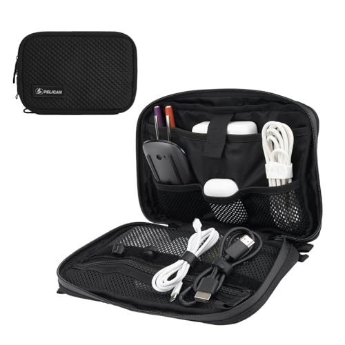 Pelican Electronic Organizer Travel Case w/Hidden AirTag Compartment -Black | Durable Tech Organizer Pouch -Portable Storage Bag w/Multiple Storage Mesh Pockets for Cables, Chargers, Power Bank & AirPods - color: Black, size: Organizer