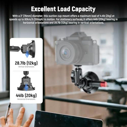 Neewer 3" Suction Cup Camera Mount Bracket with Ball Head Magic Arm, 1/4" ARRI Holes, Quick Release Car Mount with Phone Holder & Action Cam Adapter Compatible with iPhone DJI Insta360, CA104 - style: CA104