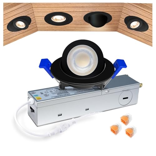 zouzai 2 Inch Gimbal LED Recessed Lights, Black, 1 Pack, with Junction Box, 360°+ 90° Adjustable, 5CCT 2700K-5000K, Dimmable, Canless Eyeball Downlight, CRI90+, 550LM 5W 120V, ETL - color: Black-2 inch, size: 1 Pack