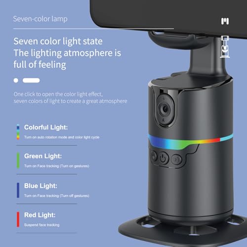 Auto Face Tracking Phone Stand, Desk Tripod Mount with 2 Fill Lights | 360 rotating holder follows you hands-free, gesture control, remote included, no app needed, fits iPhone and Android