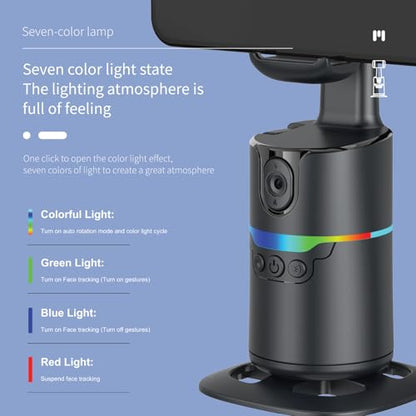 Auto Face Tracking Phone Stand, Desk Tripod Mount with 2 Fill Lights | 360 rotating holder follows you hands-free, gesture control, remote included, no app needed, fits iPhone and Android