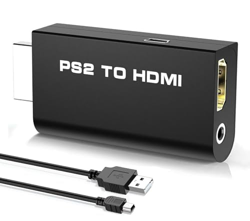 NEW PS2 to HDMI Converter Adapter, Video Converter with 3.5mm Audio Output for HDTV HDMI Monitor, with USB Power Cable, Only Compatible with PS2 console models (10000/ 30000/ 50000/ 70000 series)