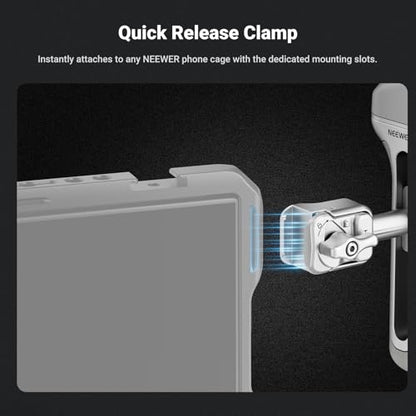 NEEWER Quick Release Side Handle with Anti Off Cold Shoe, 360° Rotation, Nonslip Grip, Compatible with iPhone 17 Pro Max 16 S25 Ultra Phone Cage Accessories, PA148 (Silver) - style: PA148 (Silver)