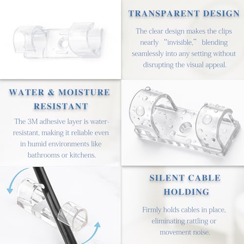 Clear Adhesive Cable Clips – Strong Nylon Wire Holders for Desk, Wall, Car, and Light Cord Management (60-Pack, Indoor/Outdoor Use)