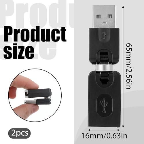 2 Pack USB 90 Degree Adapter, USB Male to Female USB2.0 Adapter | Rotatable 360 Degree Black Adjustable USB Right Angle Adapters Extension Adapters Convertor