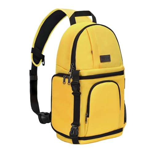 MOSISO Camera Sling Bag, DSLR/SLR/Mirrorless Camera Case Shockproof Photography Camera Backpack with Tripod Holder & Removable Modular Inserts Compatible with Canon/Nikon/Sony/Fuji, Yellow - color: Yellow
