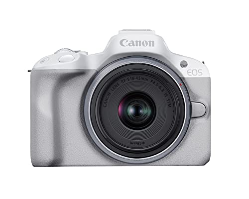 Canon EOS R50 Mirrorless Camera RF-S18-45mm F4.5-6.3 is STM Lens Kit, 24.2 Megapixel CMOS (APS-C) Sensor, 4K Video, Hybrid Camera, Photo and Video, Vlogging, Content Creator, RF Mount, White | 24.2MP Aps-C Sensor • 4K UHD Video • Rf-S 18-45mm F/4.5-6.3 Is