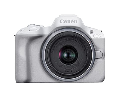 Canon EOS R50 Mirrorless Camera RF-S18-45mm F4.5-6.3 is STM Lens Kit, 24.2 Megapixel CMOS (APS-C) Sensor, 4K Video, Hybrid Camera, Photo and Video, Vlogging, Content Creator, RF Mount, White | 24.2MP Aps-C Sensor • 4K UHD Video • Rf-S 18-45mm F/4.5-6.3 Is