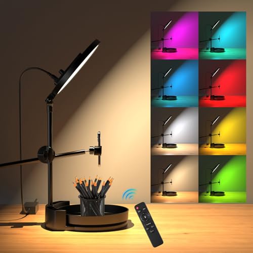Desk Ring Light with Stand,55W Dimmable Full Screen Ring Light,with Rotating Storage Box,Pen Holder Stand,Phone Holder&Controller (Black-RGB, 10.5) - color: BLACK-RGB