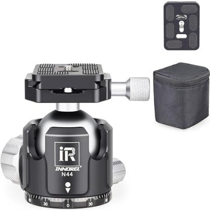 Low Profile Tripod Ball Head-INNOREL N44,Panoramic CNC Metal Camera Tripod Ball Head with Two 1/4" Screw Arca Swiss Quick Release Plates for Tripod,Monopod,DSLR,Camcorder,Max Load 55lbs/25kg - size: N44-Sliver