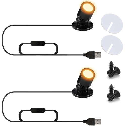 USB Powered Mini Spotlights for Displays 2-Pack – 5V Small LED Spot Lights Indoor, 7 Color Options, Compact USB Spotlight for Display Cases, Shelves, Cabinets, and Artwork (2PACK Yellow) - color: 2PACK Yellow