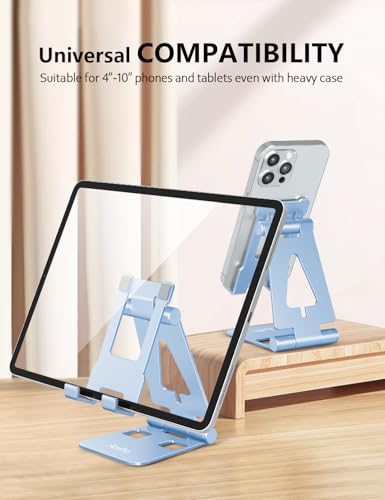 Aoviho Foldable Cell Phone Stand for Desk, Sky Blue | Adjustable Phone Holder, Compatible with iPhone 17 16 15 14, Samsung Galaxy, Portable Desktop Phone Dock - color: Sky Blue