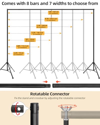 Hemmotop Photo Backdrop Stand, 10x7ft (WxH) Photography Background Stand for Photoshoot, Wedding, Birthday, Baby Shower Parties, Projector Screen, Decoration, Balloons - size: 10x7ft