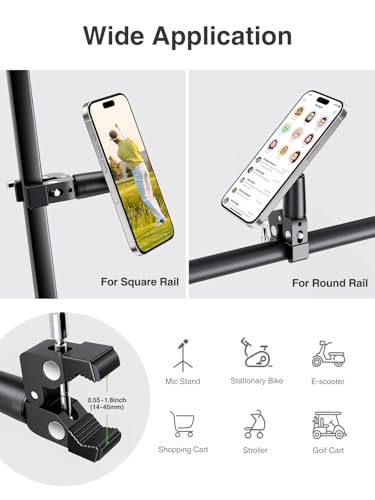 elitehood Magnetic Phone Clamp Mount, Adjustable Phone Holder for Mic Stand/Music Stand/Golf Cart/Treadmill/Stroller/Shopping Cart/Stationary Bike, iPhone Clamp Mount for Magsafe iPhone 16 15 14 - style: Magnetic Mount